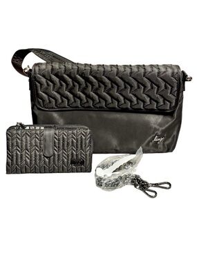LUG Soar Quilted Black East West Shoulder Crossbody Bag Wallet & Extra Strap